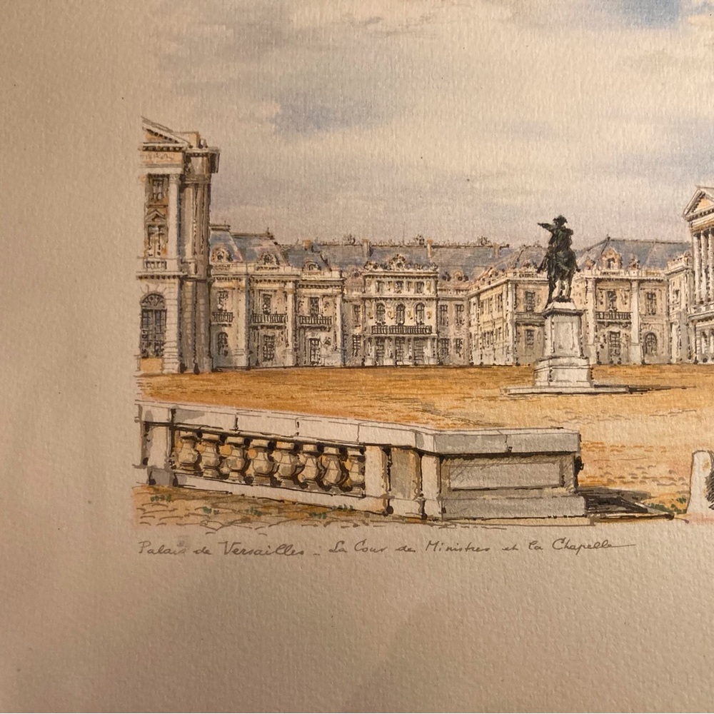 Antique color print on paper Palais de Versailles French architectural landmark - Picture 5 of 12